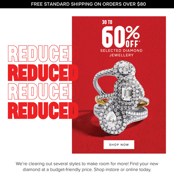 30 to 60% off* selected diamond jewellery