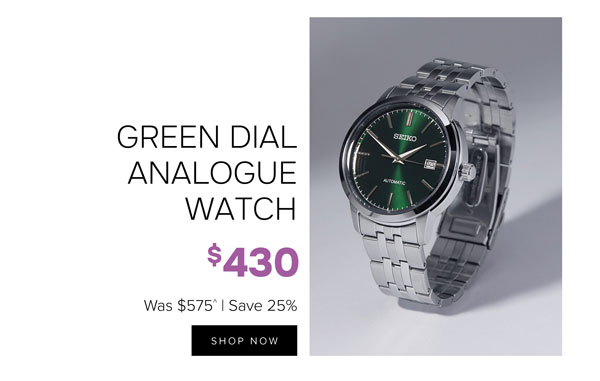 Seiko green dial analogue watch