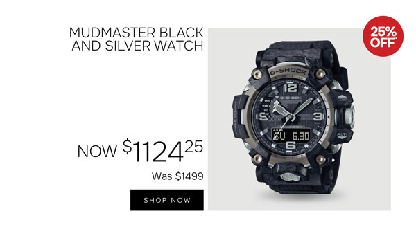 Mudmaster black and silver watch