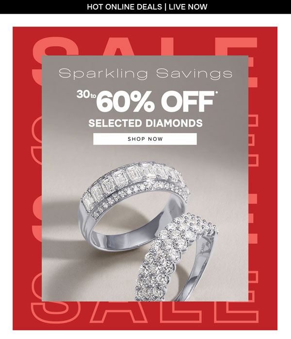 30 to 60% off selected diamonds