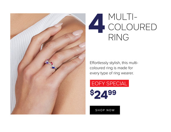 Silver multi-coloured ring