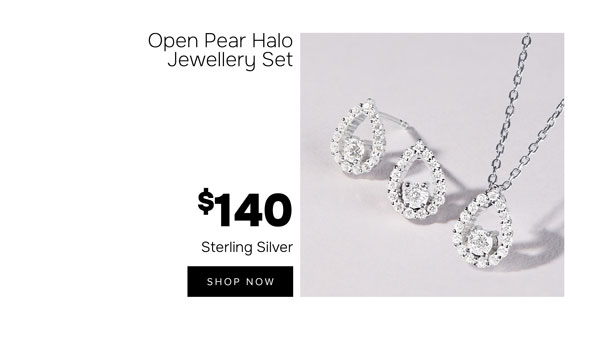 Open Pear Halo Jewellery Set