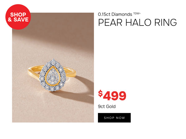 Pear halo diamond ring