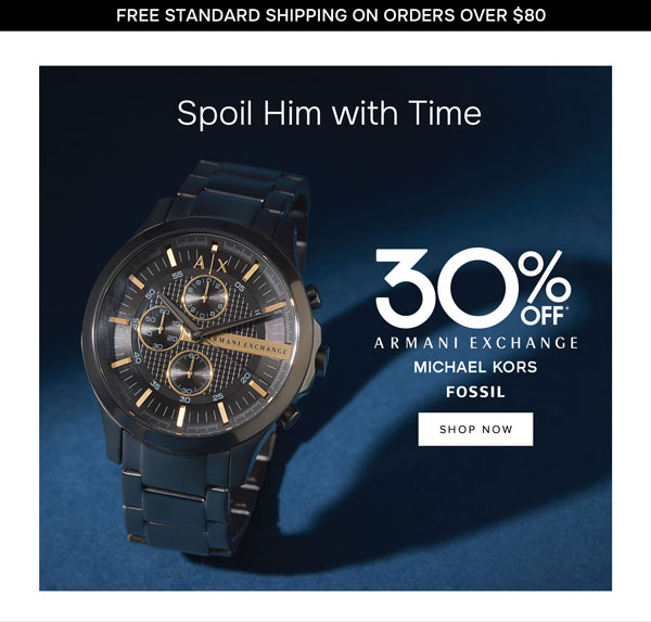 30% off Armani Exchange, Michael Kors and Fossil