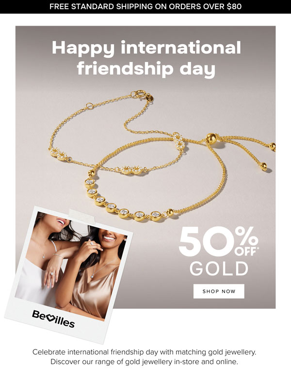 Celebrate international friendship day with 50% off gold jewellery