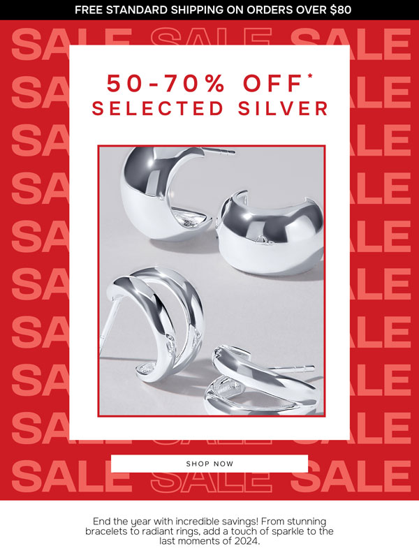 50 to 70% off* selected silver jewellery